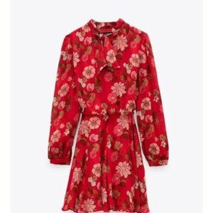 Zara Red Floral Print Dress Bloggers Favorite Size S